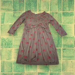 Boden Grey Pink Flamingo Print Ruched Bust Mini Dress Size 16R